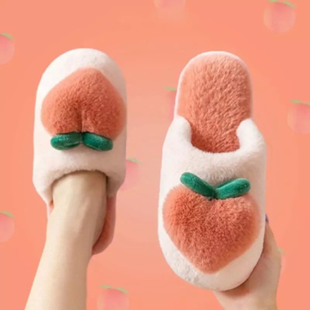 Women's fuzzy PEACH slip on house slippers